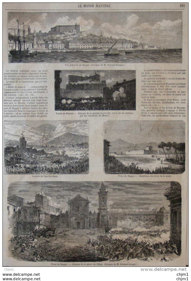 Vue Générale De Reggio - Combat De San-Giovanni - Prise De Reggio - Page Original 1860 - Documenti Storici