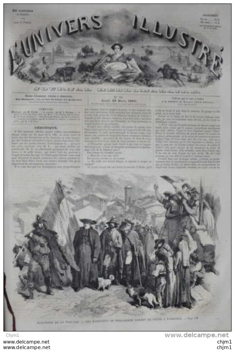 élections De La Toscane, Les Habitants De Ponlasieve Venant De Voter à Florence  - Page Original 1860 - Documents Historiques