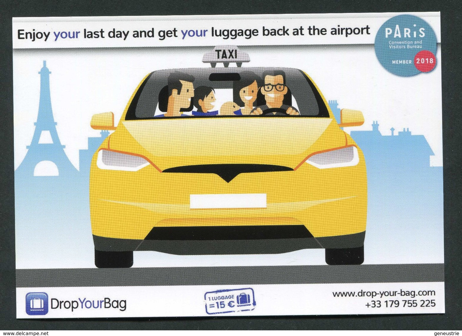 CPM Publicitaire Non Postable "DropYourBag - Paris" Taxi Parisien - French Cab - Paris - Taxis & Fiacres