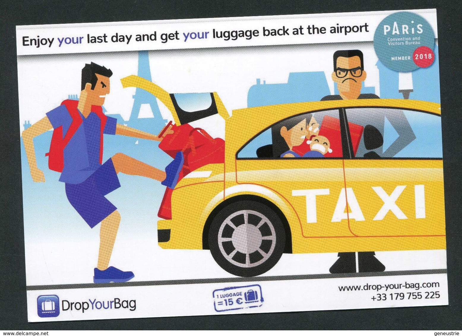 CPM Publicitaire Non Postable "DropYourBag - Paris" Taxi Parisien - French Cab - Paris - Taxis & Droschken