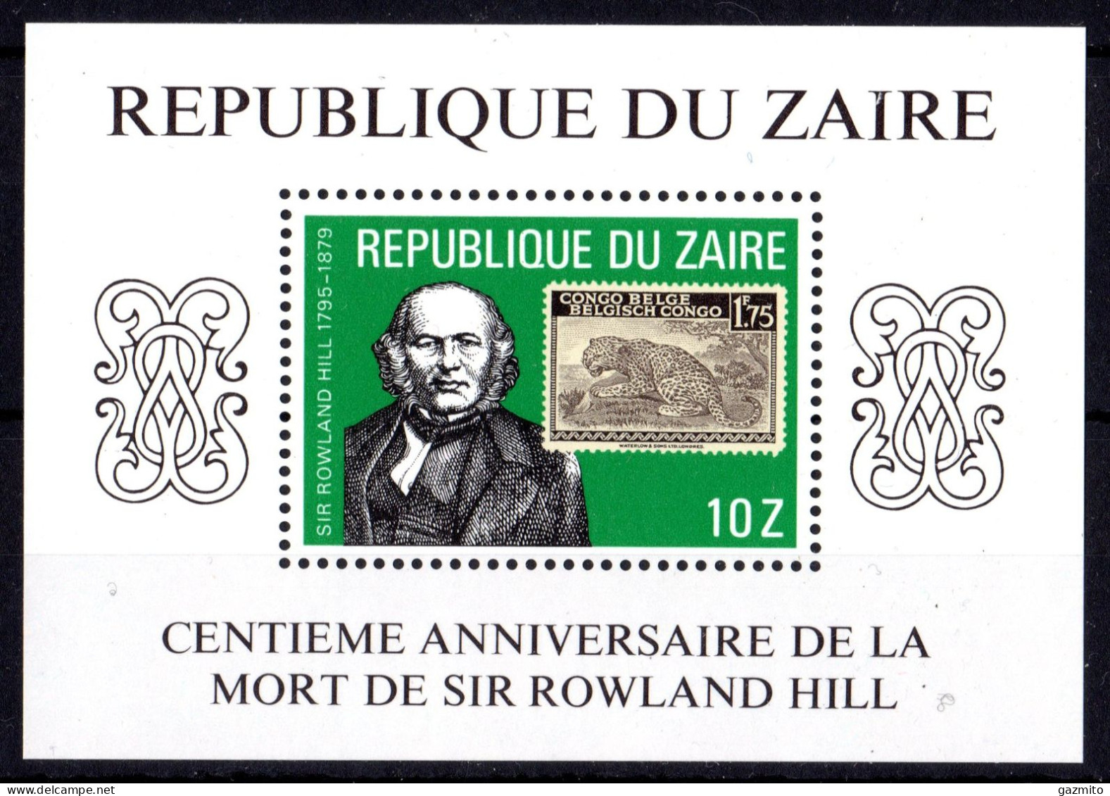 Zaire 1980, Rowland Hill, Stamp On Stamp, Wild Cat, Block - Ungebraucht