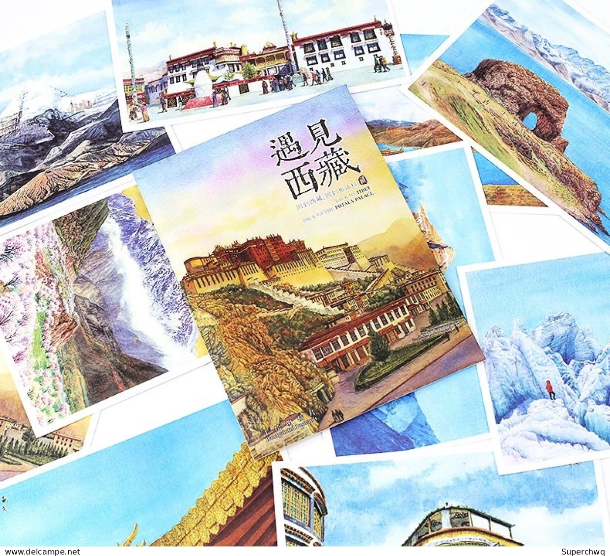 China Postcard Xizang Landscape Watercolor Hand Painted Postcard, Potala Palace, Mount Qomolangma, Gangren Boqi，10 Pcs - Cina