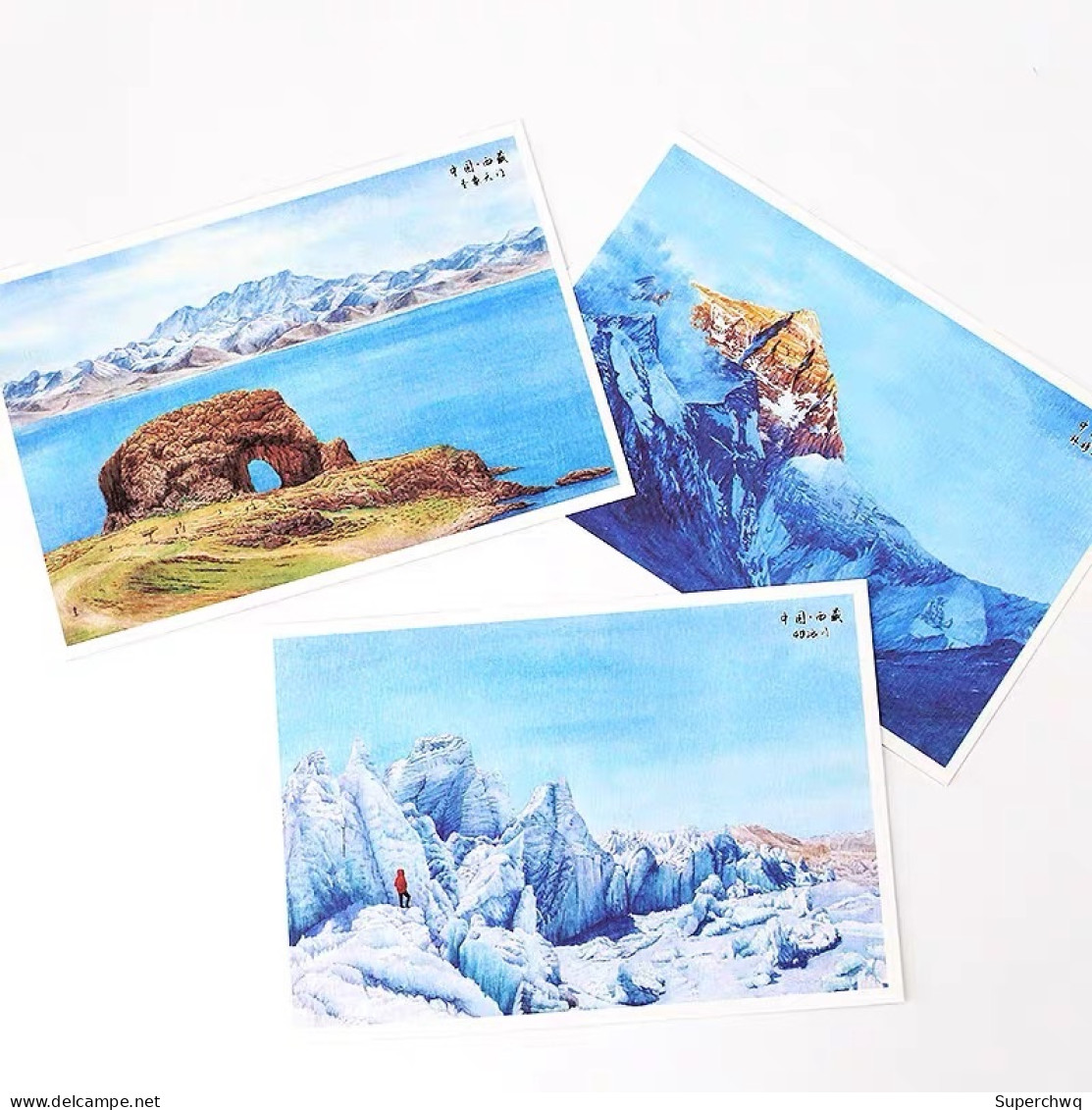 China Postcard Xizang Landscape Watercolor Hand Painted Postcard, Potala Palace, Mount Qomolangma, Gangren Boqi，10 Pcs - Chine