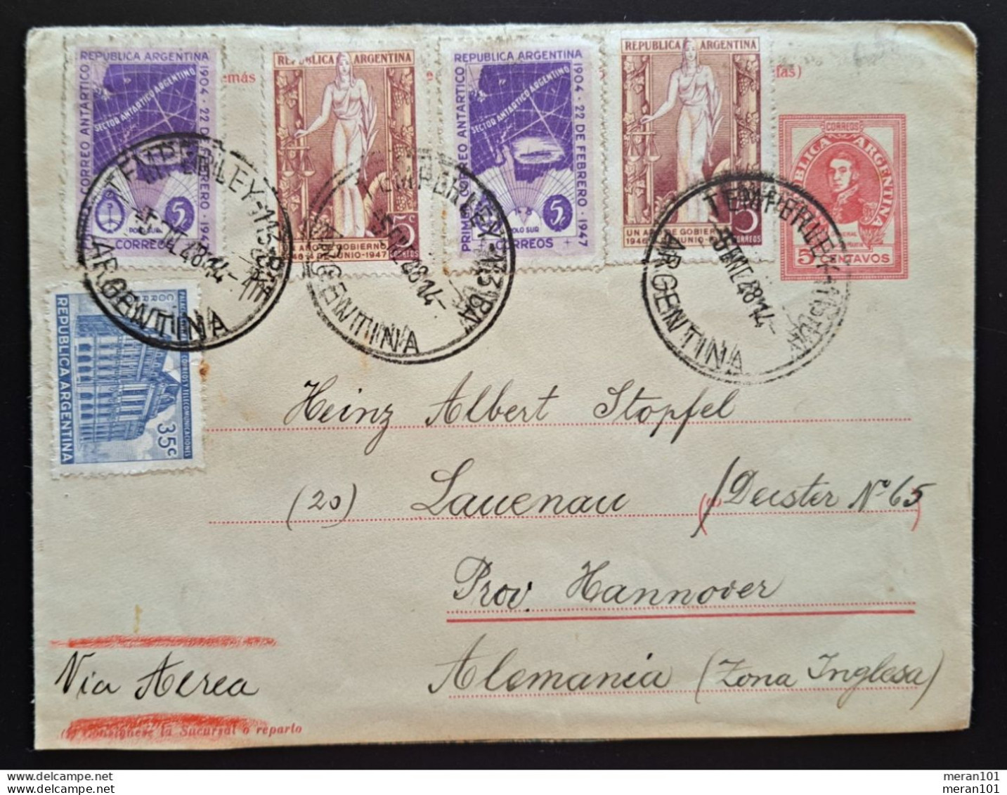 Argentinien 1948, Luftpost Brief MiF TEMPERLEY Nach Hannover - Posta Aerea