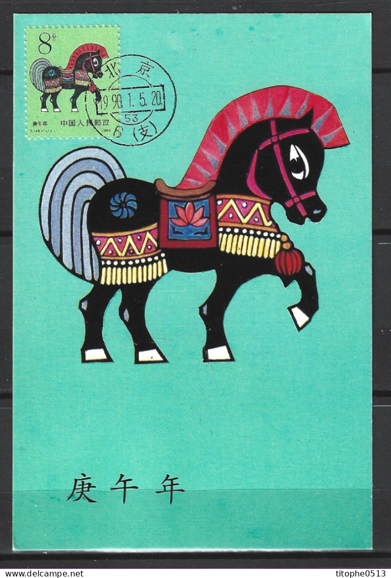 CHINE. N°2980 Sur Carte Maximum (Maximum Card) De 1990. Année Du Cheval. - Año Nuevo Chino