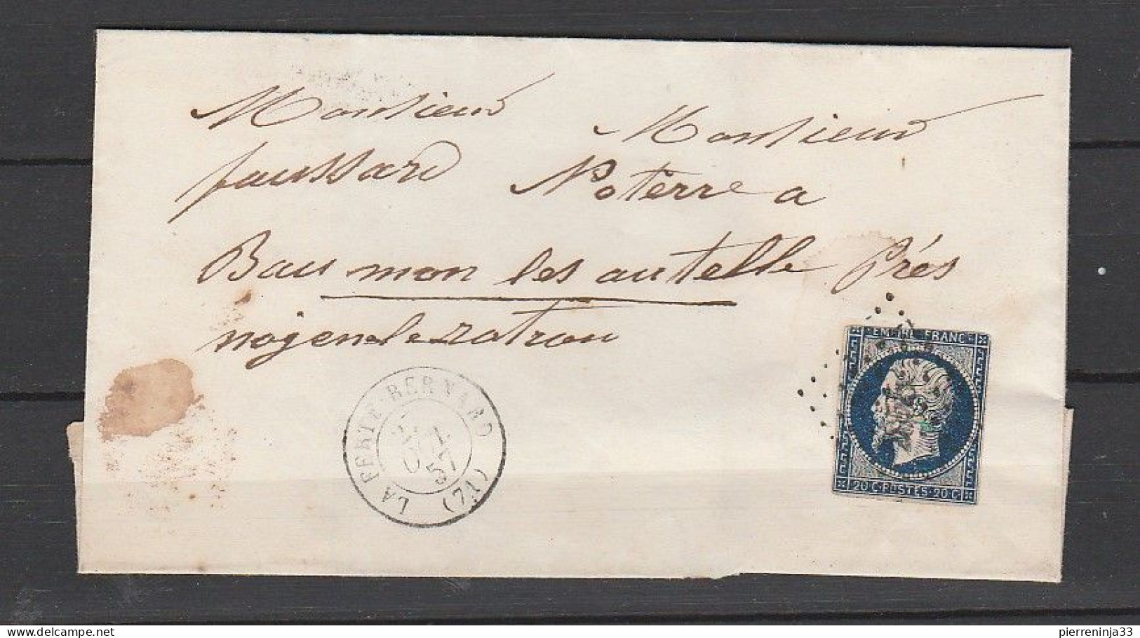 Lettre Avec Napoléon N°14, Bleu Noir  La Ferté Bernard - 1853-1860 Napoleon III