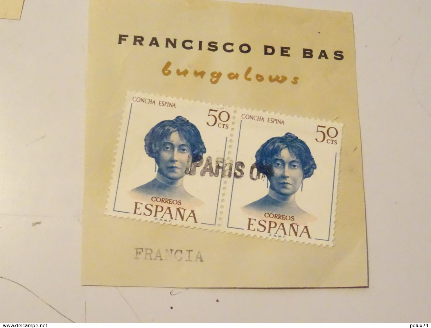 ESPAGNE Oblitération Griffe PARIS -FRANCISCO DE BAS - Used Stamps