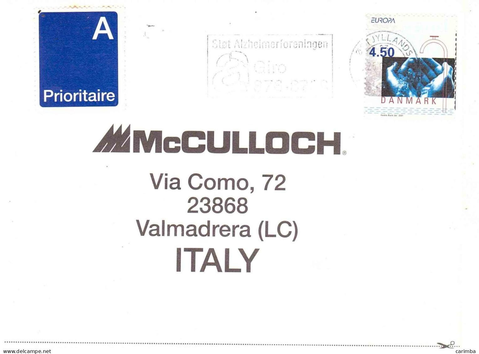 DANIMARCA 2001 EUROPA + ANNULLO TARGHETTA - Covers & Documents