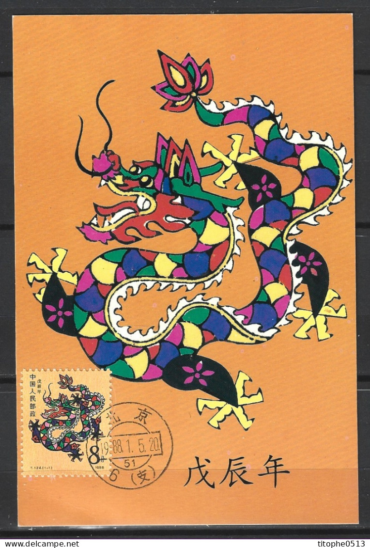 CHINE. N°2864 De 1988 Sur Carte Maximum. Année Du Dragon. - Año Nuevo Chino