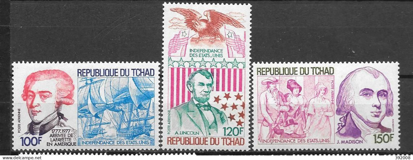 PA - 1977 - N° 197 à 199 **MNH - 200 Ans Indépendance Des Etats-Unis - Tchad (1960-...)