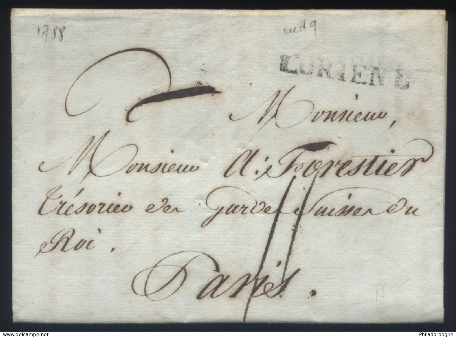 Morbihan - LaC Cursive L'ORIENT Pour Trésorier Des Gardes Suisses Du Roi Paris - 24/09/1788 - 1701-1800: Vorläufer XVIII