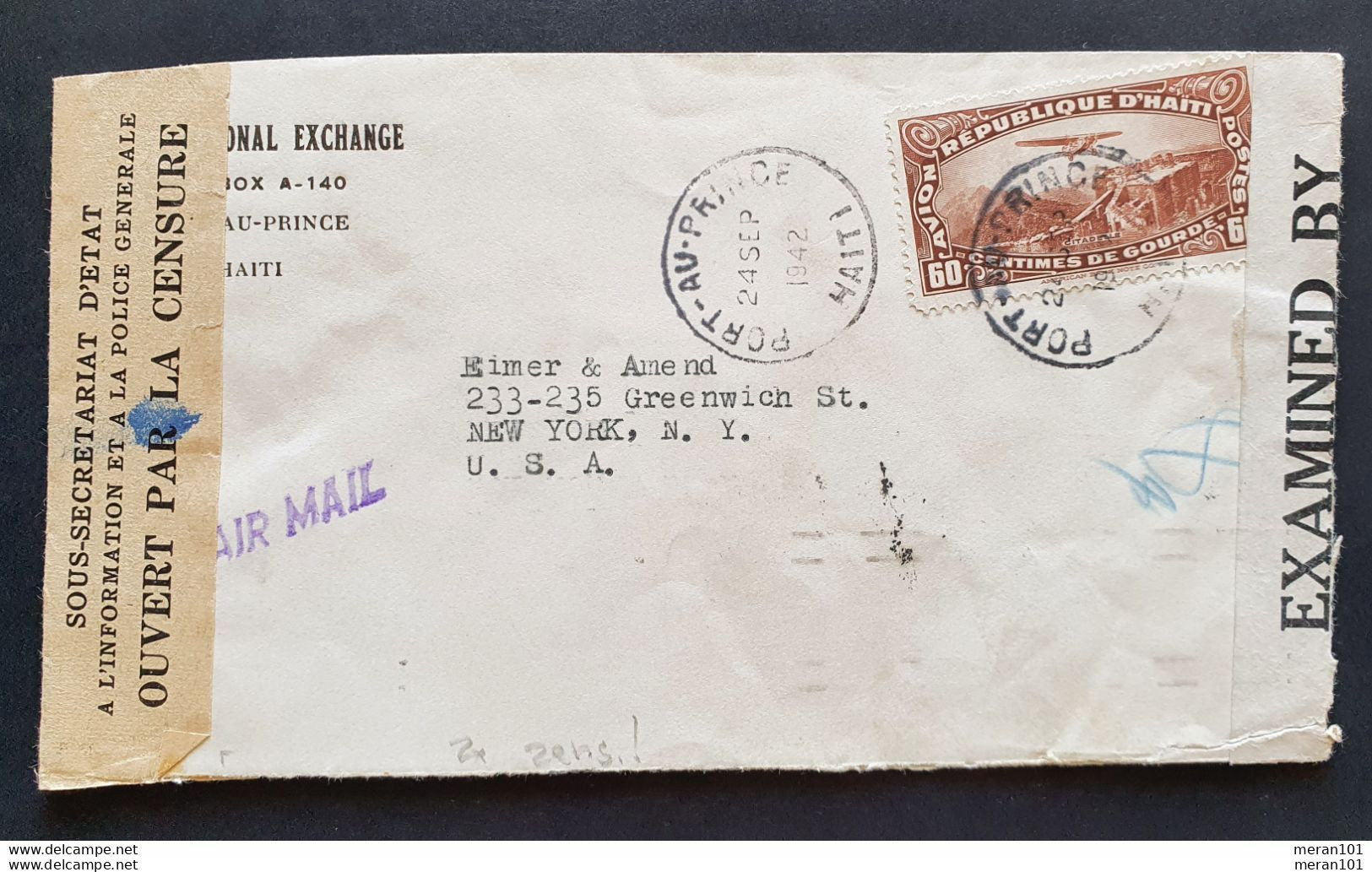 Haiti 1942, Zensur Brief PORT-AU-PRINCE Gelaufen NEW YORK "overt Par La Censure" - Haïti