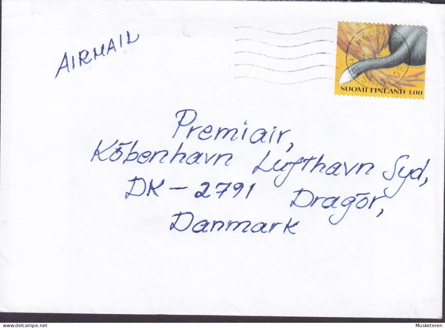 Finland Air Mail HELSINKI Helsingfors 1999 Cover Brief DRAGØR Denmark 3.00 Cat Chat Katze - Cartas & Documentos