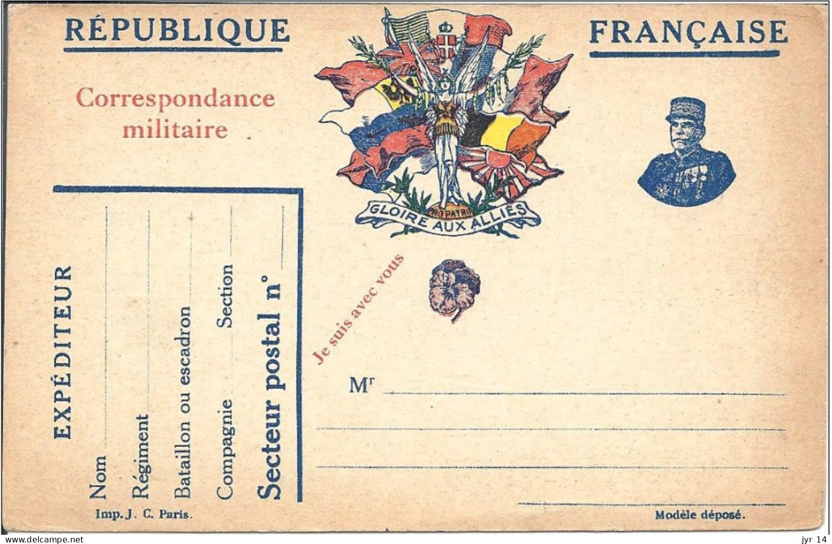 CP FM 7 Dpx Gloire Aux Alliés, Portrait De Joffre Neuve - Briefe U. Dokumente