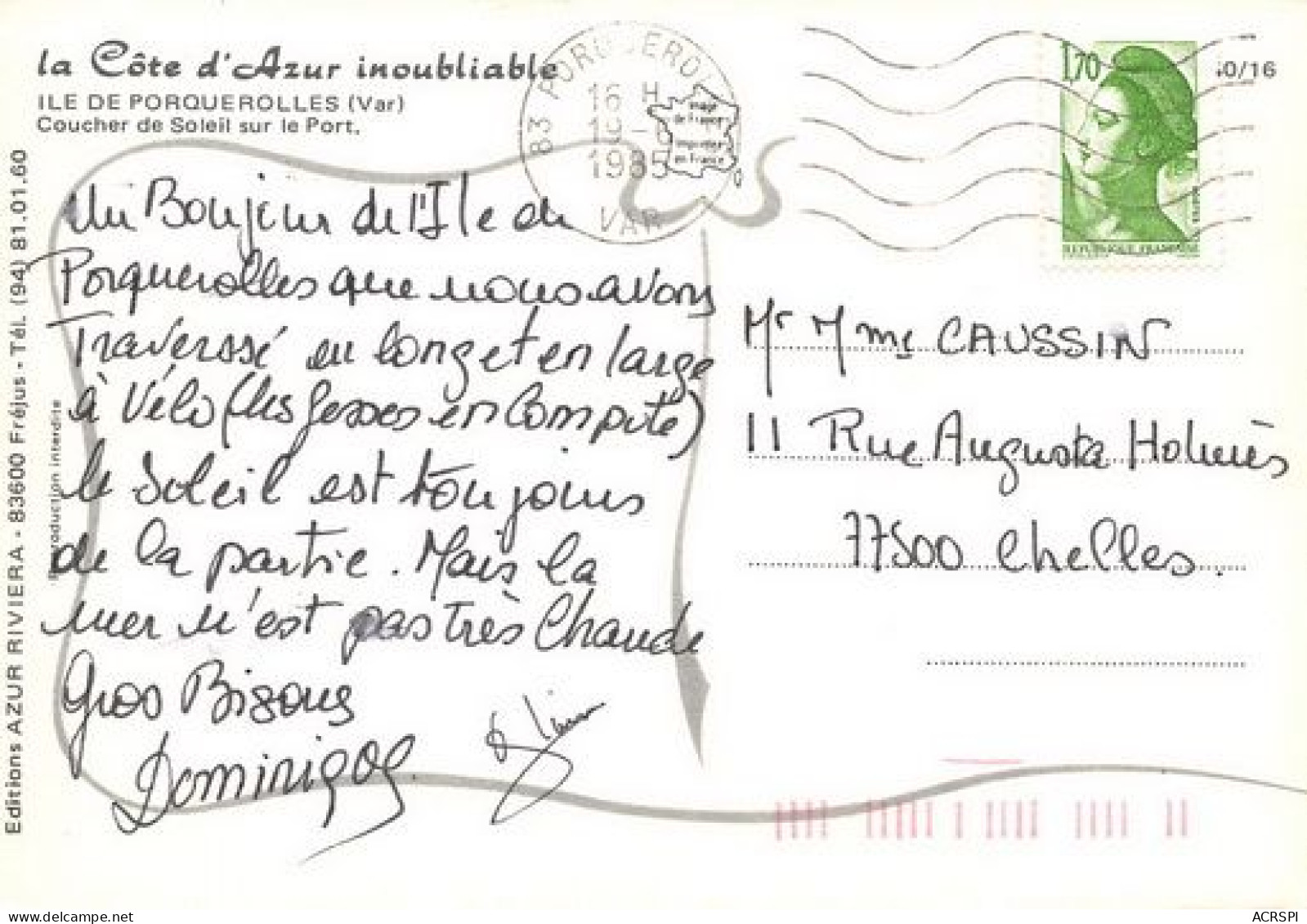 ILE DE PORQUEROLLES  Coucher De Soleil Sur Le Port  13  (scan Recto Verso)MD2502BIS - Porquerolles