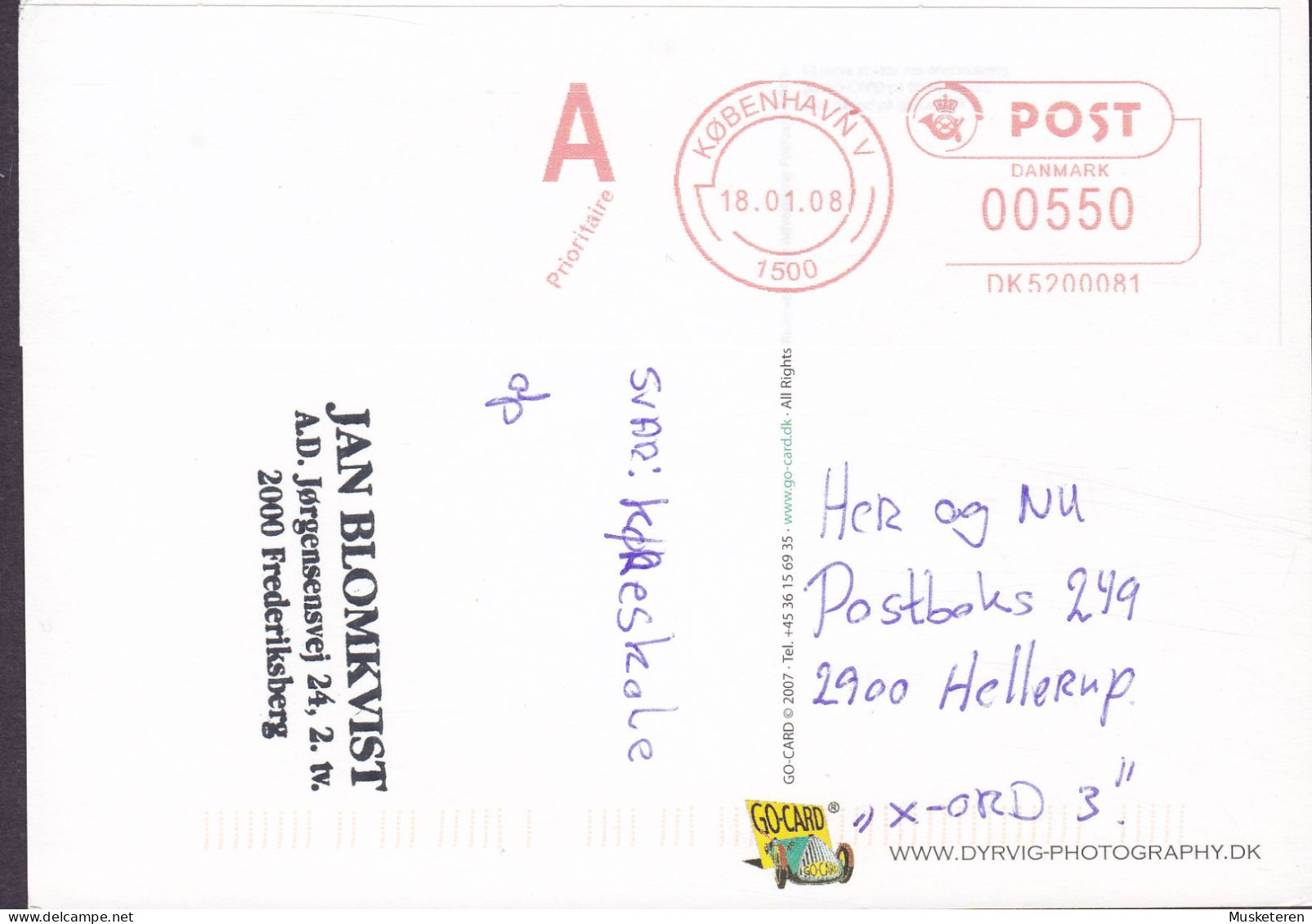 Denmark PPC Go-Card Classic Car Alte Auto A-Prioritaire KØBENHAVN 2008 Meter Stamp HELLERUP (2 Scans) - Lettres & Documents