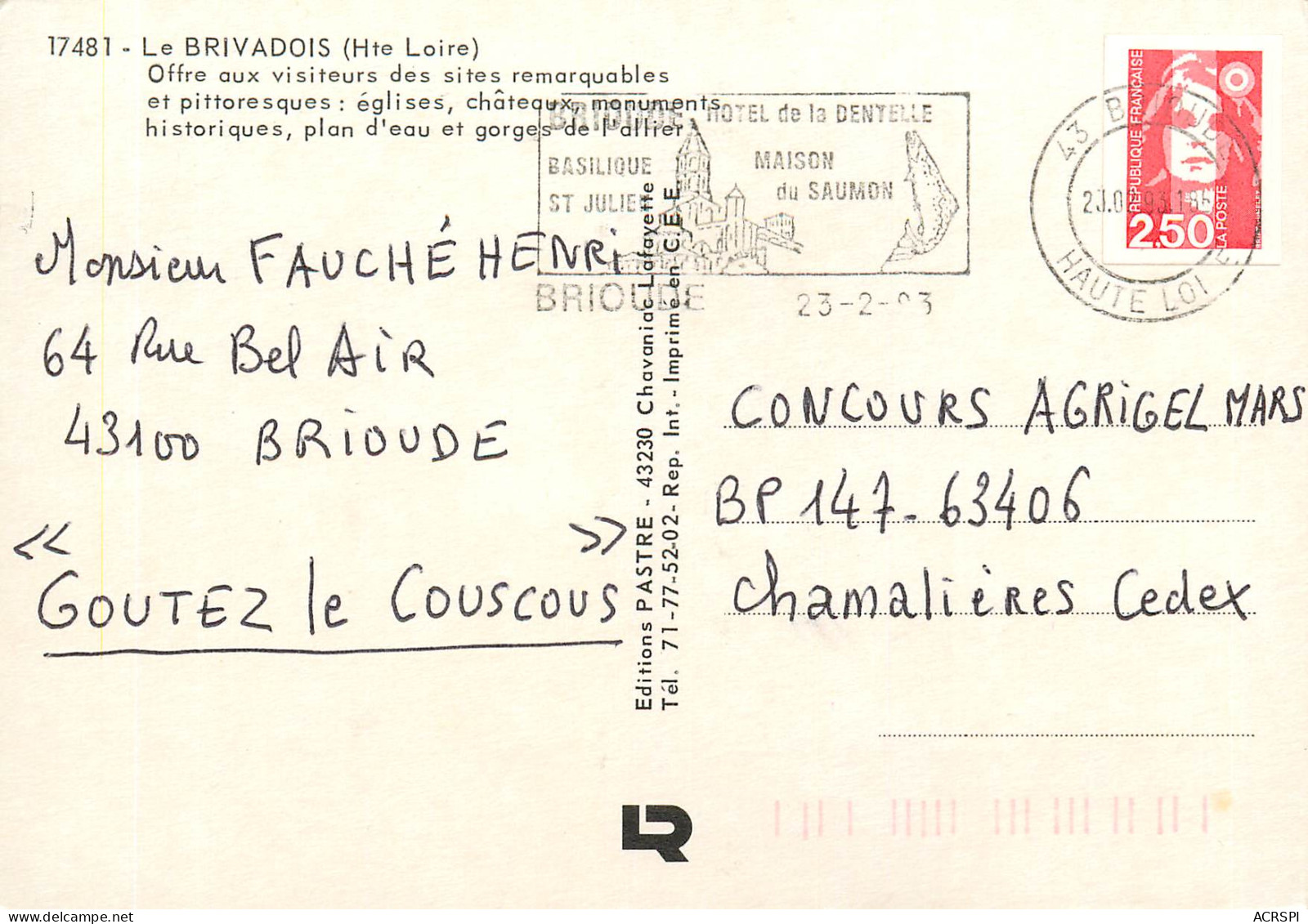 43 LE BRIVADOIS BRIOUDE Haute Loire  42 (scan Recto-verso)MA2285Bis - Brioude