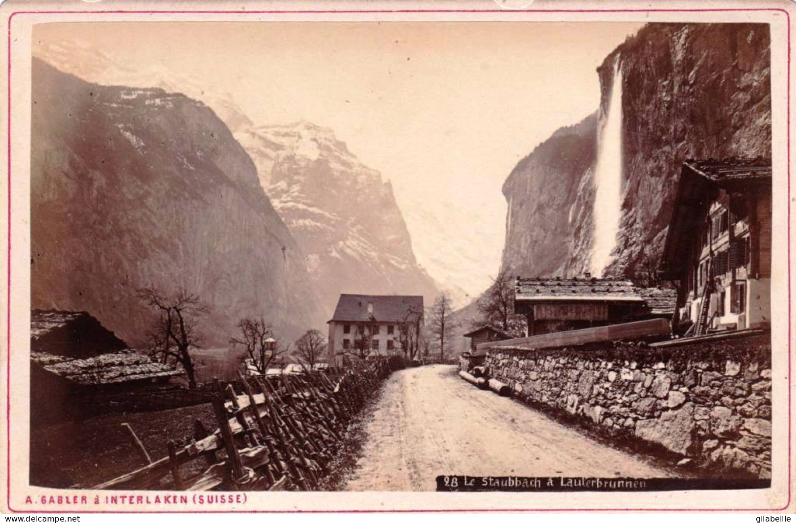 Suisse - PHOTO - FOTO ALBUMINE- Chutes Du Staubbach A Lauterbrunnen   - Photographe A.Gabler A Interlaken - Anciennes (Av. 1900)