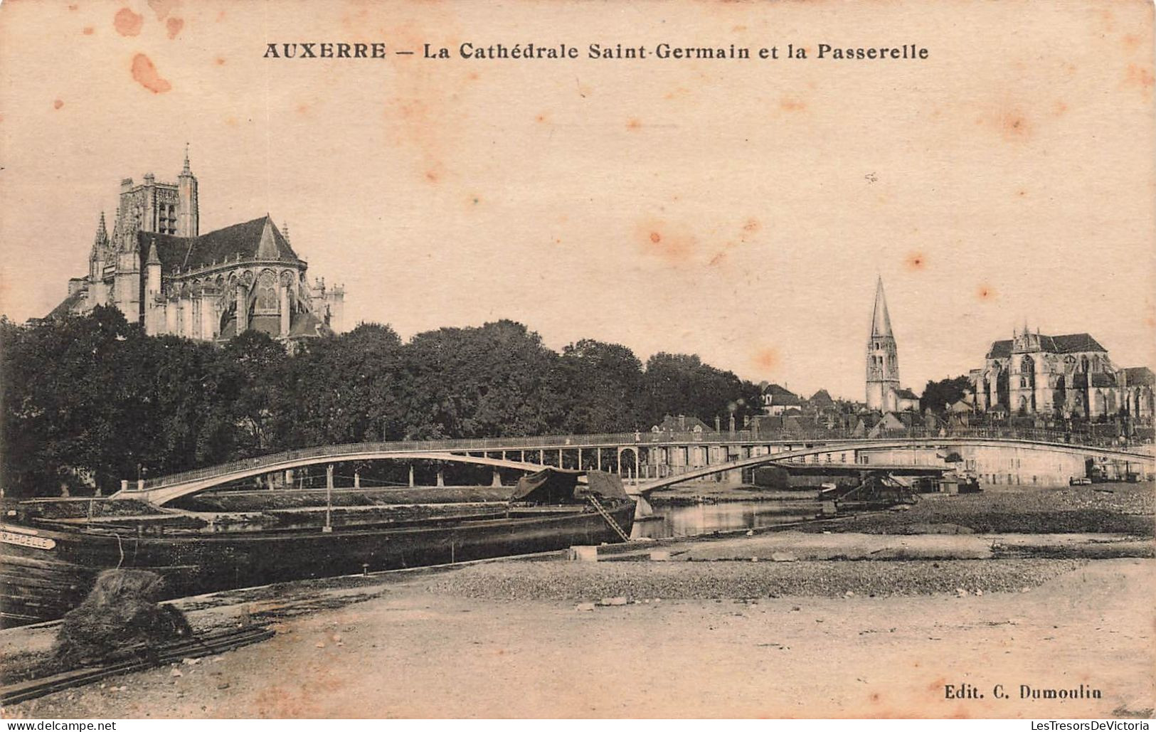 FRANCE - Auxerre - La Cathédrale Saint Germain Et La Passerelle - Edit C Dumoulin - Bateau - Carte Postale Ancienne - Auxerre