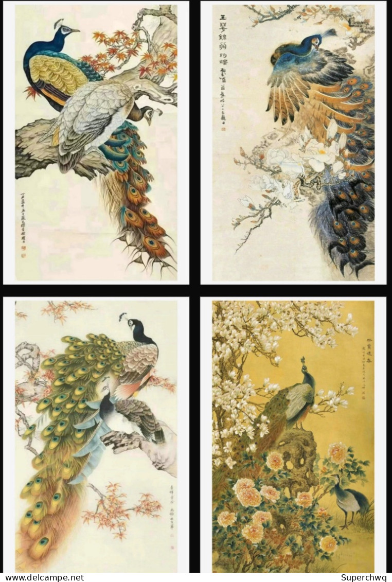 China Postcard Peacock Postcards From A Famous Chinese Painting Artist 8 Pcs - Chine