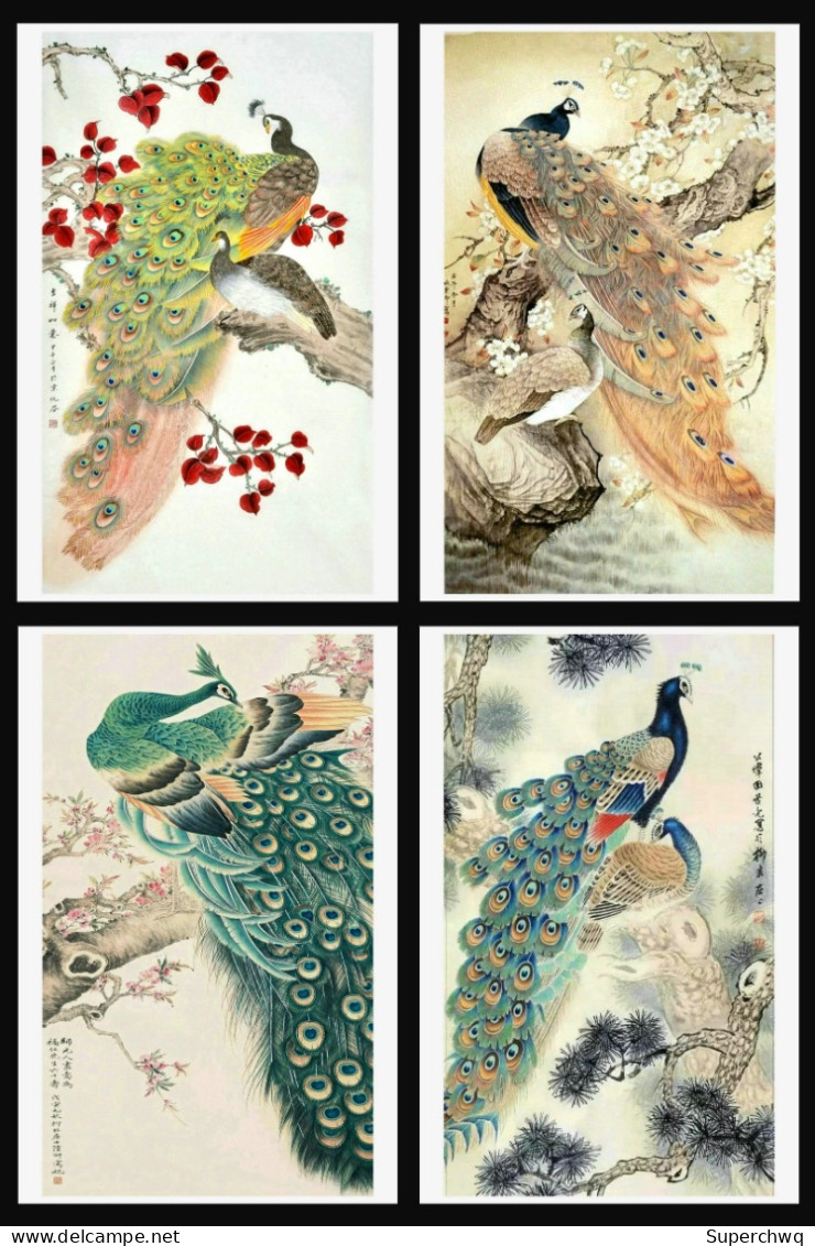 China Postcard Peacock Postcards From A Famous Chinese Painting Artist 8 Pcs - Chine