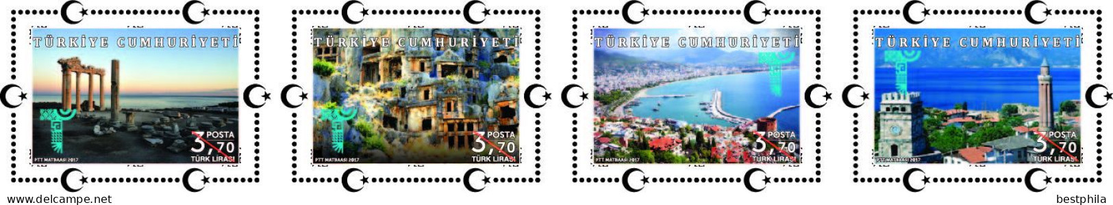 Turkey, Türkei - 2017 - Antalya Heritage Buildings Definitive Stamps ** MNH - Ungebraucht