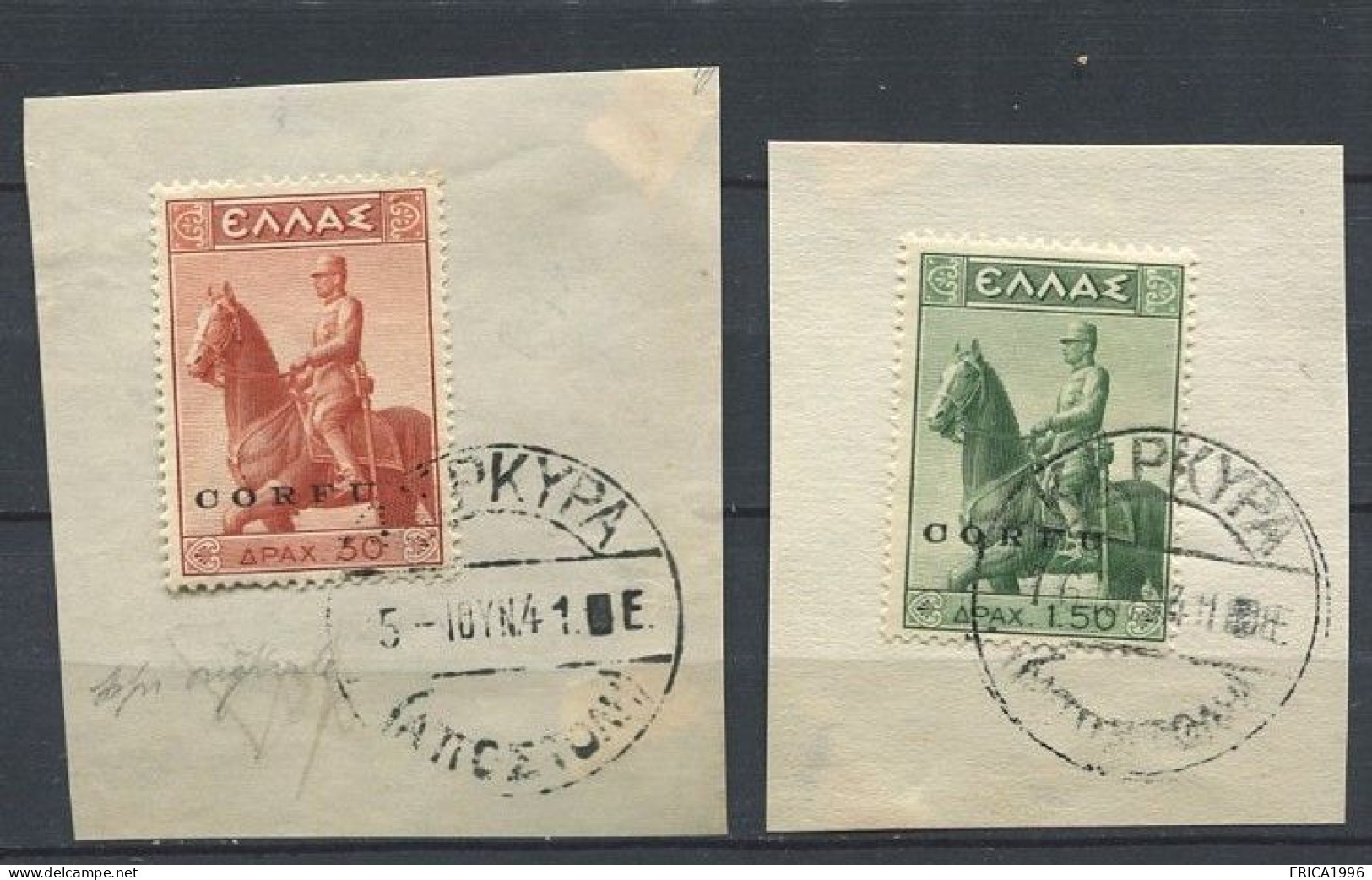 Z3774 ITALIA OCCUPAZIONI CORFU 1941 Francobolli Di Grecia (Monumento Equestre) Soprastampati, Sassone 32-33, Annullati S - Corfu