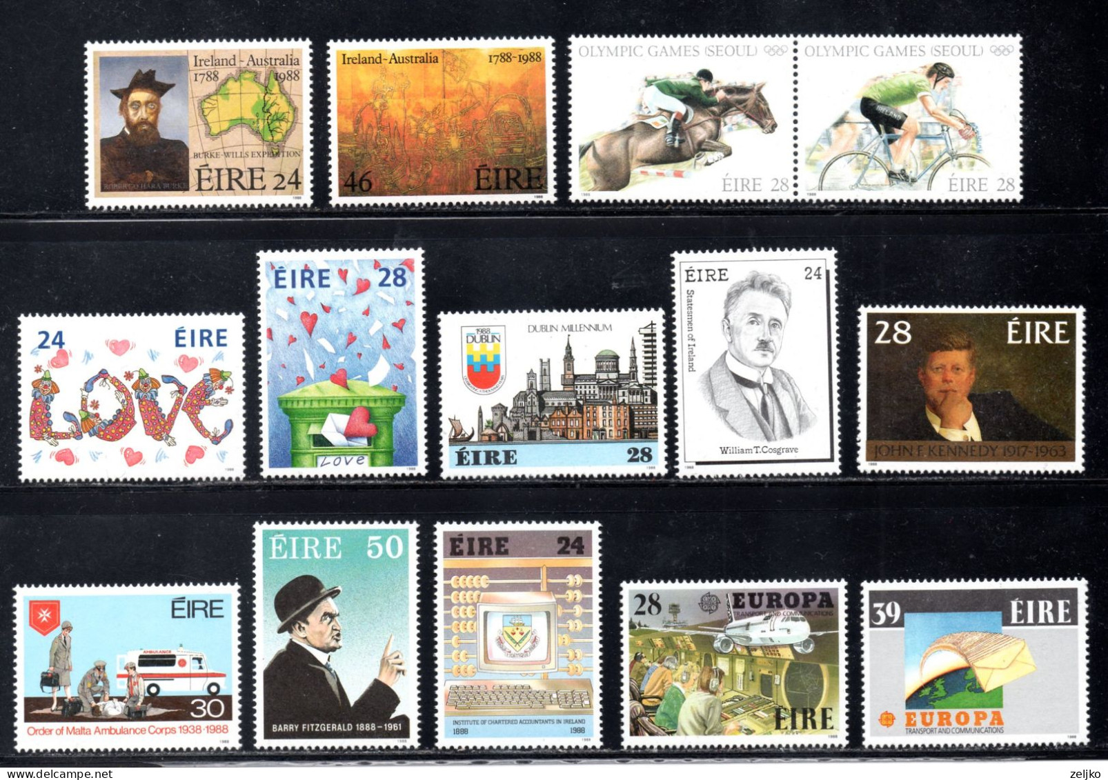 Ireland, MNH, 1988, Michel 640 - 651, 662, 664, Lot, C.v. 27 € - Neufs