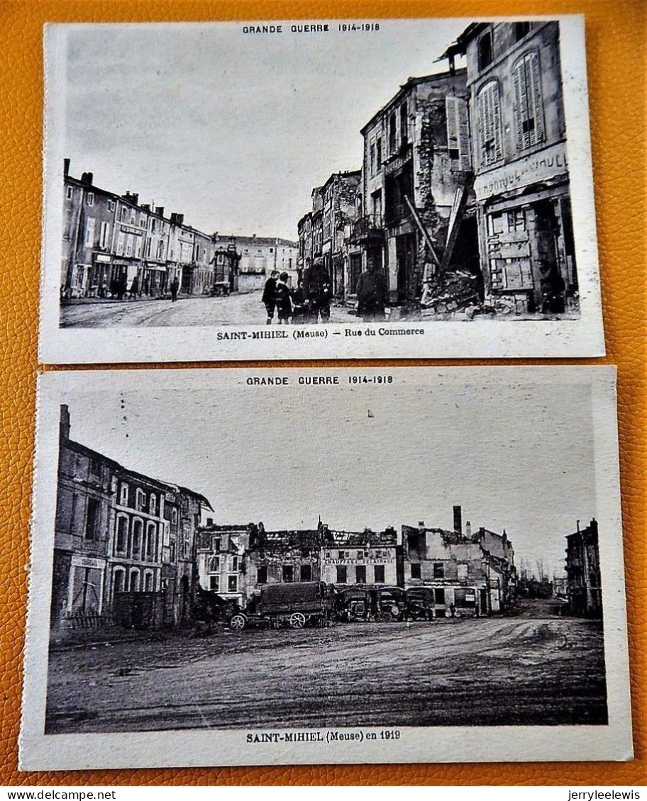 MILITARIA  -  SAINT-MIHIEL  - 3 CARTES : Guerre 1914-18 : Rue Du Commerce, Vue Sur La Meuse, Saint-Mihiel En 1919 - Weltkrieg 1914-18