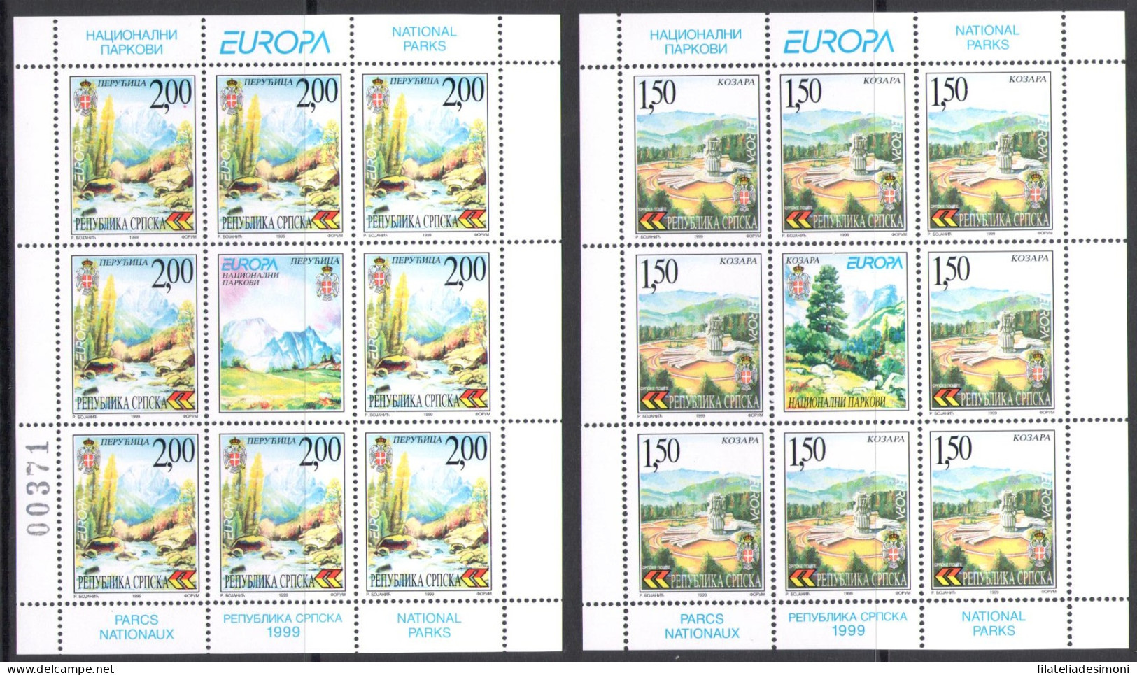 1999 EUROPA CEPT, Bosnia Serba, 2 Minifogli 8 Valori - MNH** - Sonstige & Ohne Zuordnung