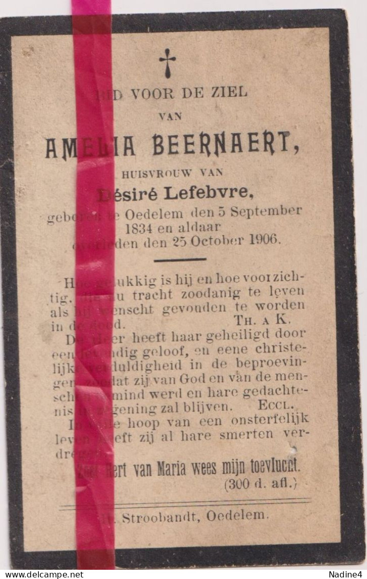 Devotie Doodsprentje Overlijden - Amelia Beernaert Vrouw Désiré Lefebre - Oedelem 1934 - 1906 - Décès