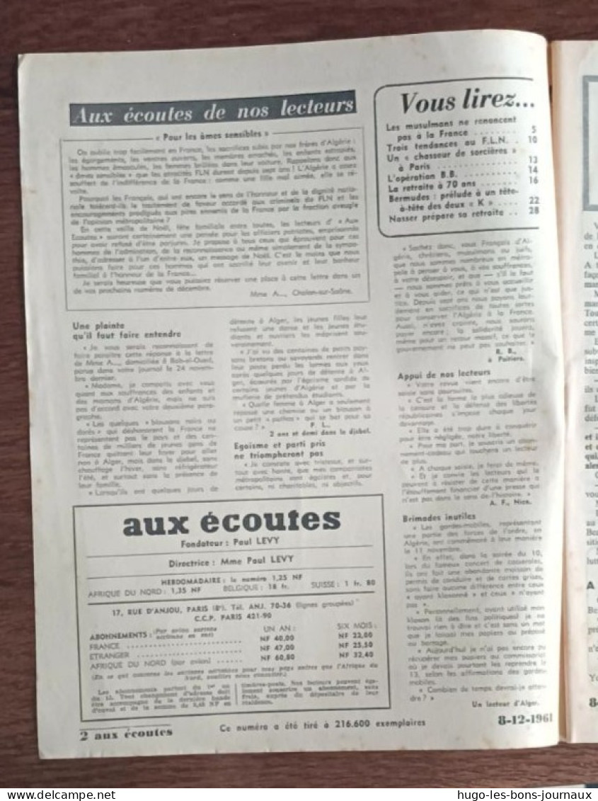 Aux écoutes Du Monde N°1951_8 Décembre 1961_Ben Bella Contre Ben Khedda Boussouf Et Ses "durs"_La Retraite à 70 Ans - 1950 - Today