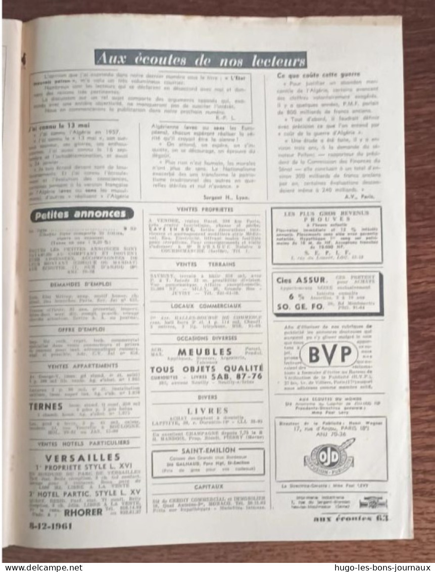 Aux écoutes Du Monde N°1951_8 Décembre 1961_Ben Bella Contre Ben Khedda Boussouf Et Ses "durs"_La Retraite à 70 Ans - 1950 - Heute