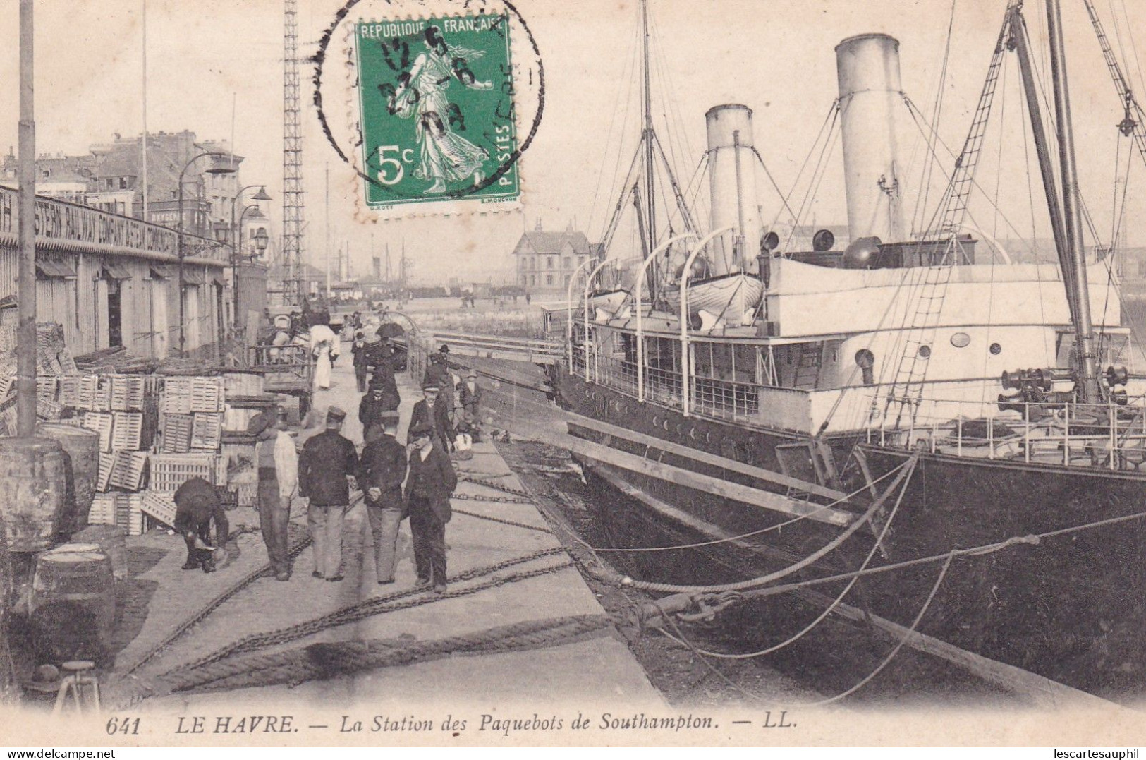 Le Havre Tres Animée 1908 Station Paquebots Southampton Douaniers Faisant La Ronde - Porto