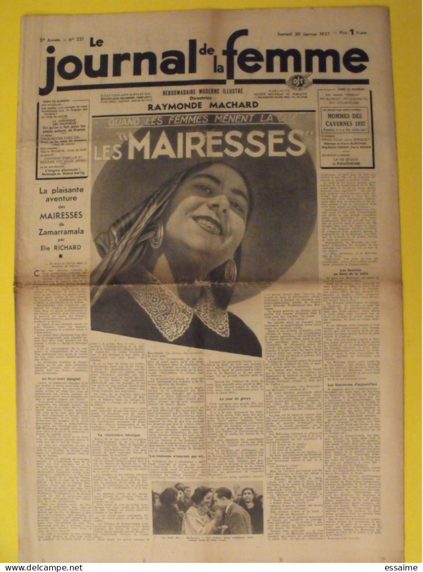 6 n° de Le journal de la femme de 1937. revue féminine Raymonde Machard Van der Meersch vote des femmes