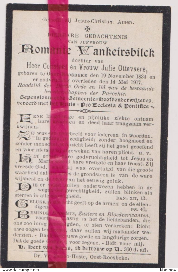 Devotie Doodsprentje Overlijden - Romanie Vankeirsbilck Dochter Constant & Julie Ottevaere - Oostrozebeke 1834 - 1917 - Décès