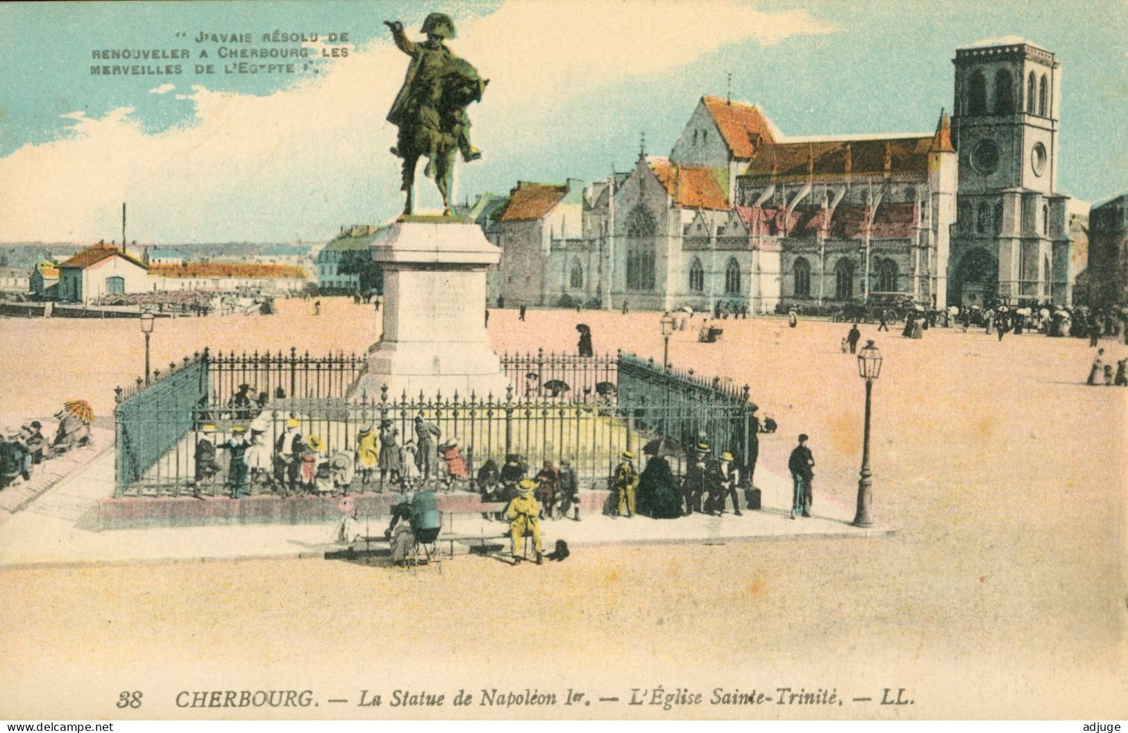 CPA-50- CHERBOURG 1900  -La Statue De Napoléon 1er - Eglise Sainte-Trinité  - Edit. LL N° 38  *2 Scans - Cherbourg