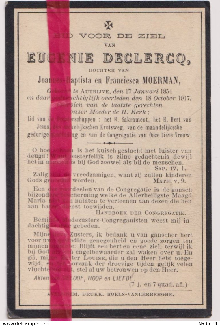 Devotie Doodsprentje Overlijden - Eugenie Declercq Dochter Joannes & Franciesca Moerman - Outrijve 1854 - 1917 - Décès