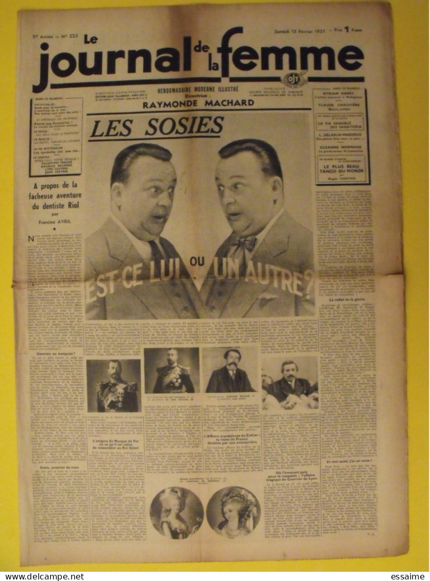 6 N° De Le Journal De La Femme De 1937. Revue Féminine Raymonde Machard Sosies Jean Servais Madagascar Sanatoria - 1900 - 1949