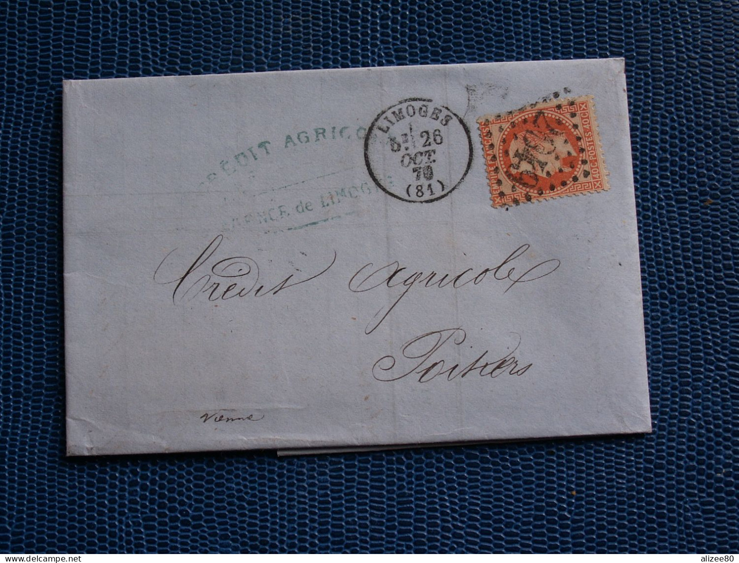 LETTRE  1870-    LIMOGES  -   NAPOLEON  40  C.  ORANGE-  G C  1769 - 1849-1876: Classic Period