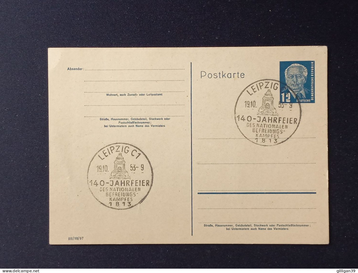 P50/a Ganzsache, Postkart, Wilhelm Pieck, Mit Sonderstempel 140-Jahrfeier Des Nationalen Befreiungskampfes - Postkaarten - Ongebruikt