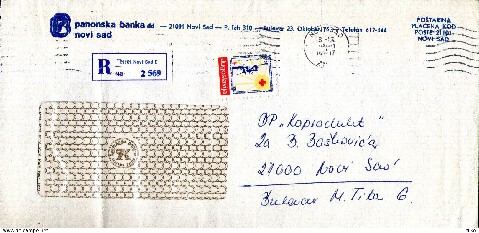 Yugoslavia,1990,registered Lettercancel Novi Sad,18.09.1990,tax DueMi#190,used As Scan - Briefe U. Dokumente