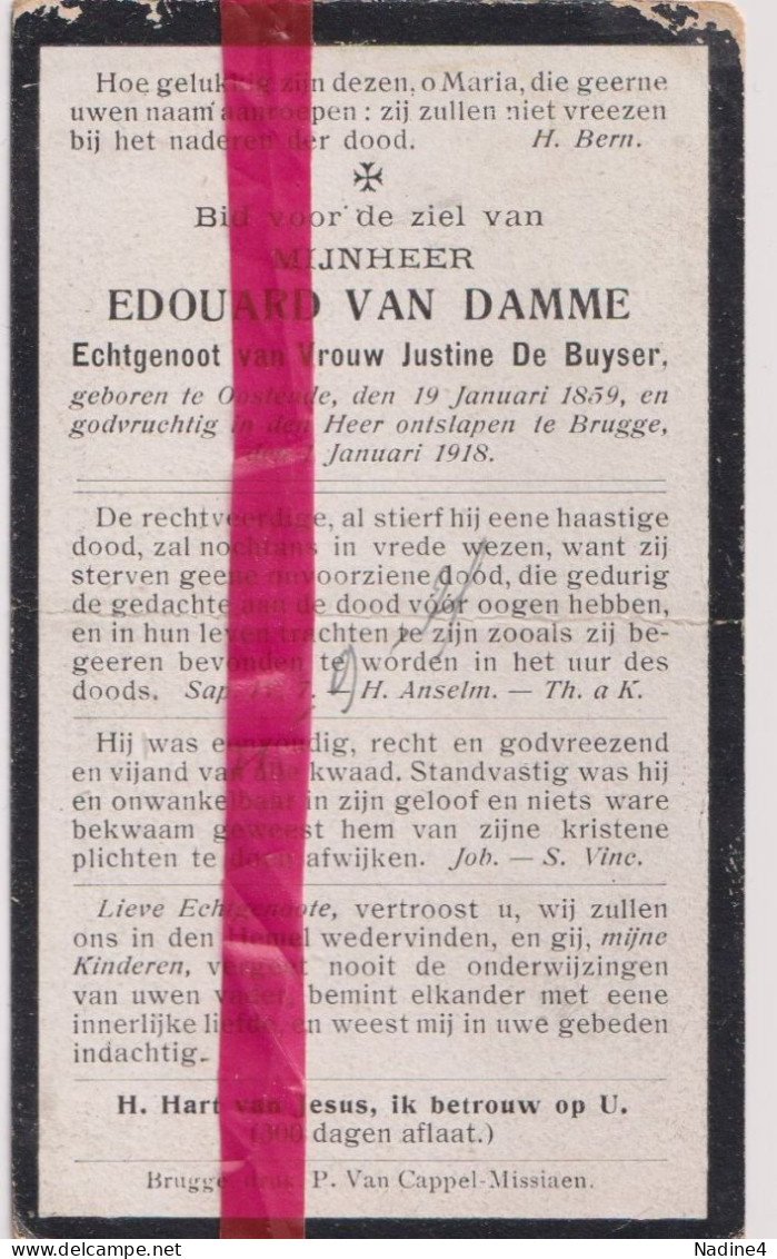 Devotie Doodsprentje Overlijden - Edouard Van Damme - Oostende 1859 - Brugge 1918 - Décès