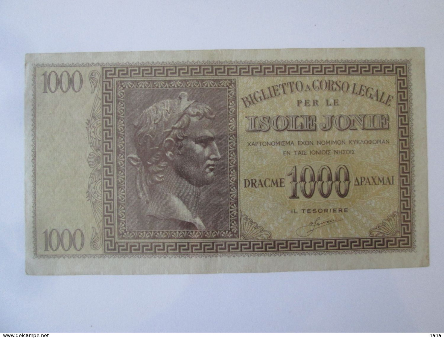 Rare! Ionian Islands/Greece(Corfu-Kefalonia) 1000 Drachmai 1941 Italian Occupation WWII,see Pictures - Greece