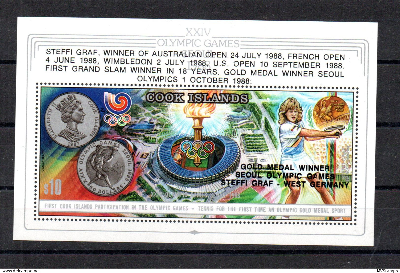 Cook Islands 1988 Block 186 Tennis/Steffi Graf/Olympische Spiele Postfrisch/MNH - Cookinseln