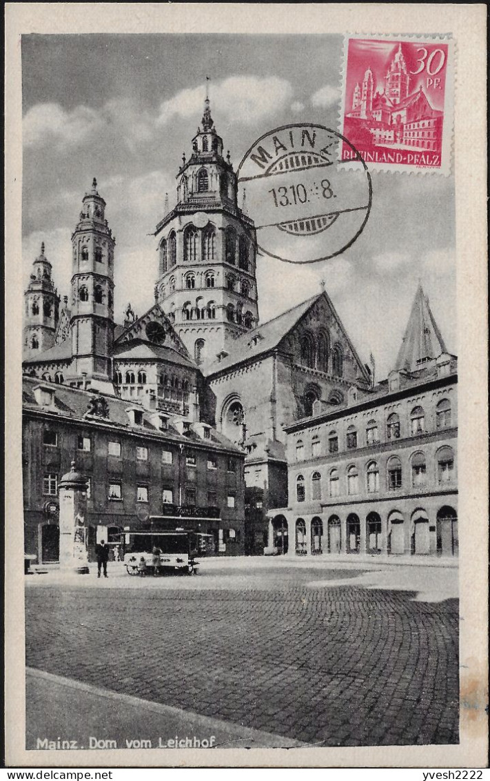 Rhénanie-Palatinat Occupation Française 1948 Y&T 22 Sur Carte Maximum. Cathédrale De Mayence - Eglises Et Cathédrales