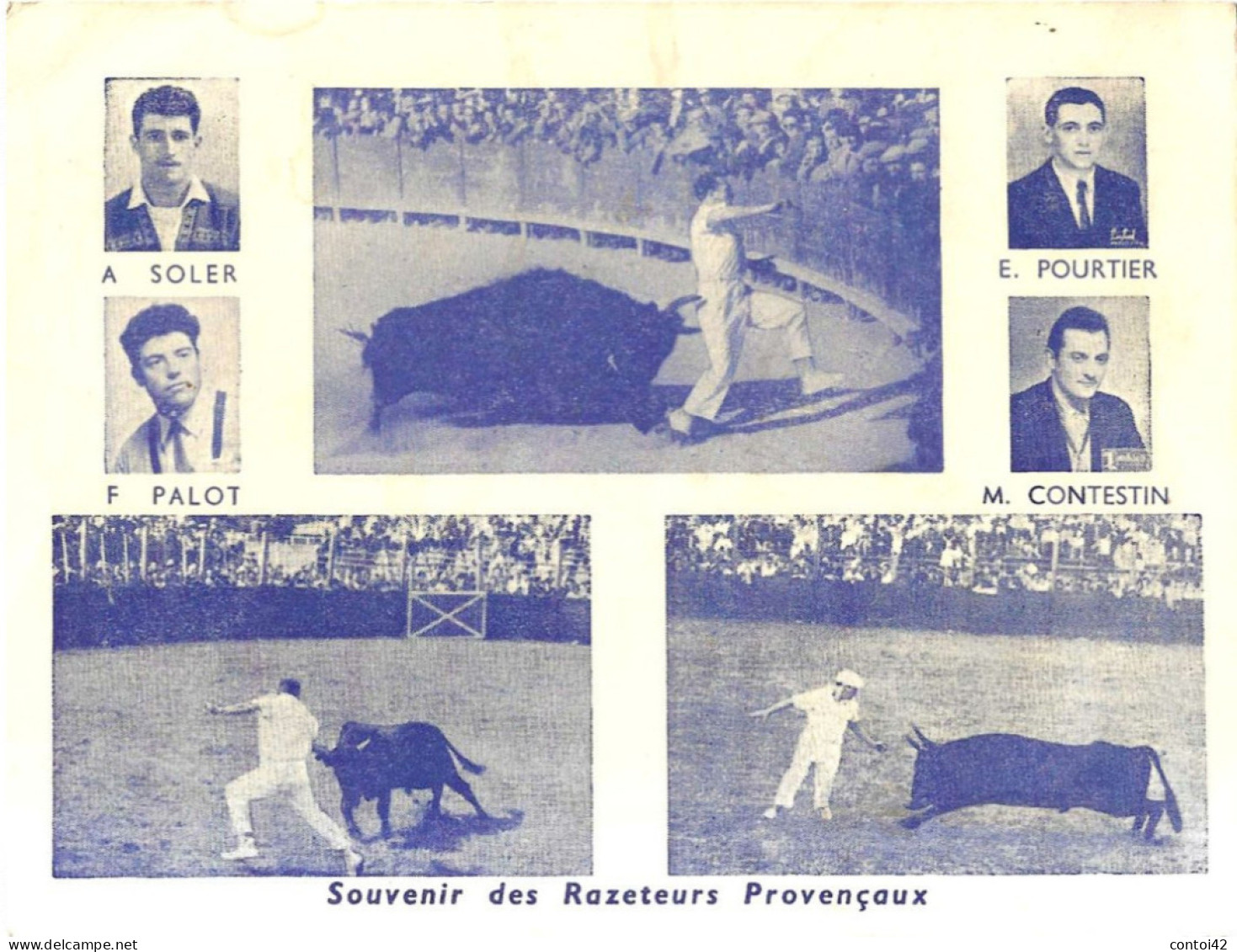 13 CAMARGUE SOUVENIR DES RAZETEURS PROVENCAUX SOLER PALOT POURTIER CONTESTIN TAUREAUX COCARDE COURSE LIBRE - Collections