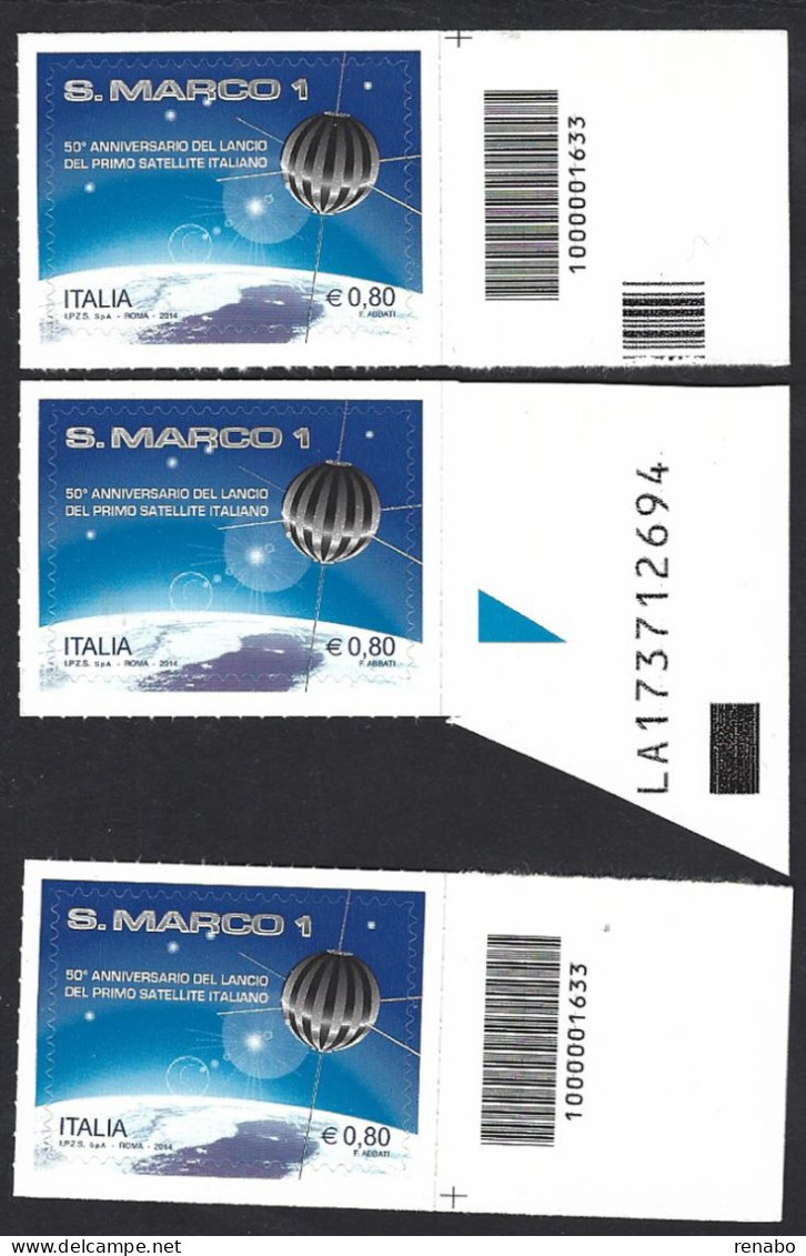 Italia 2014; Satellite San Marco: 2 Francobolli A Barre Opposte + Alfanumerico. - Bar Codes