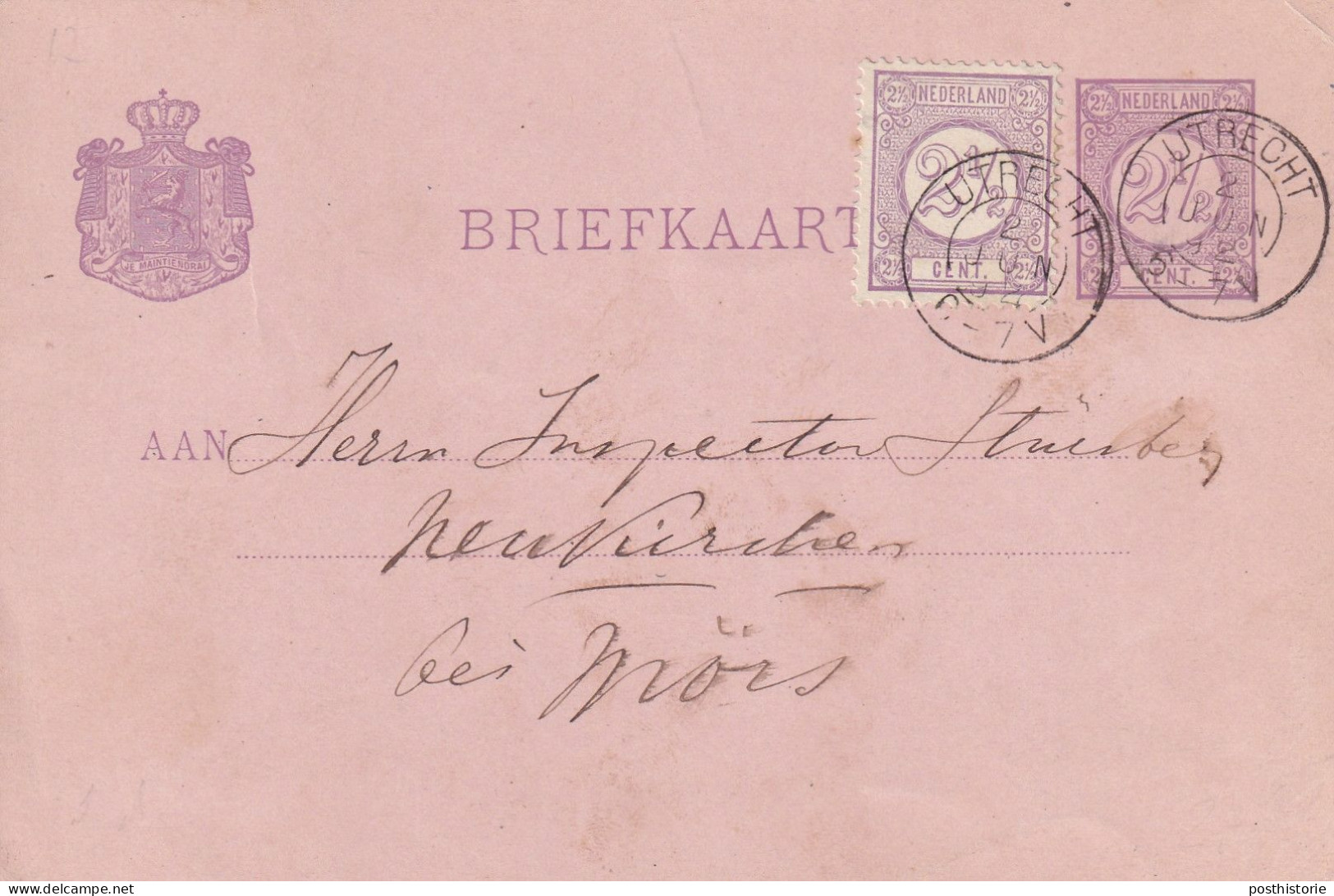 Briefkaart 2 Nun 1892 Utrecht (kleinrond) Naar Neukirchen - Marcophilie