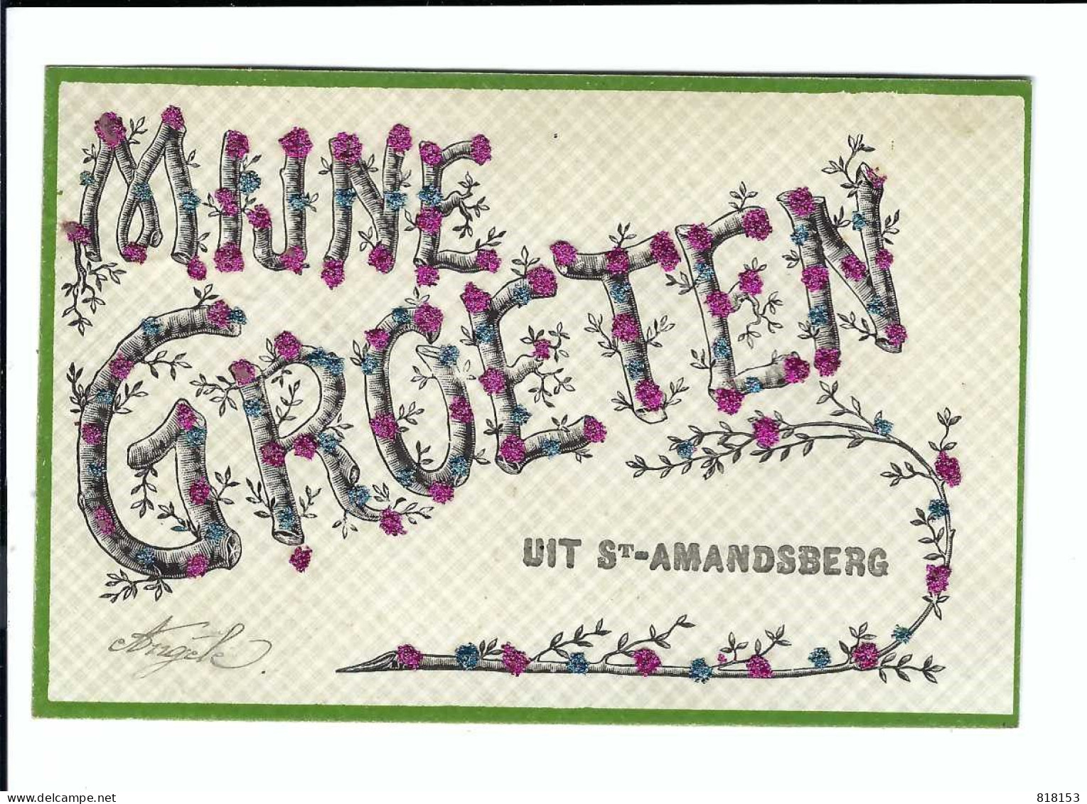 ST-AMANDSBERG   MIJNE GROETEN UIT (kaart Met Glittersteentjes) VPF DEPOSE 1906 - Gent